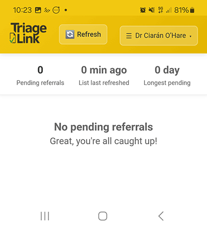 Triage screen with actions highlighted