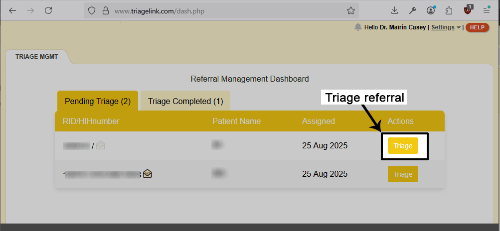 Referral dashboard showing pending triage