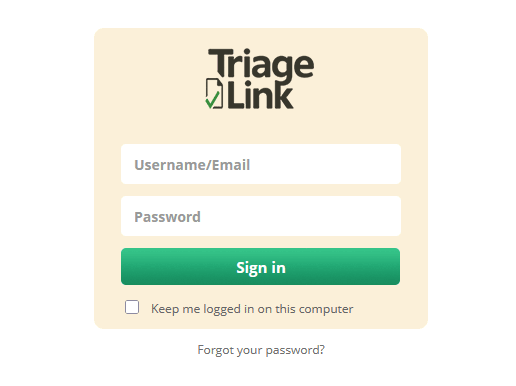 TriageLink sign-in screen